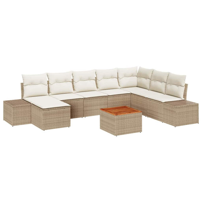 Havesofa Sæt med pude 9 pcs Beige polyrattan