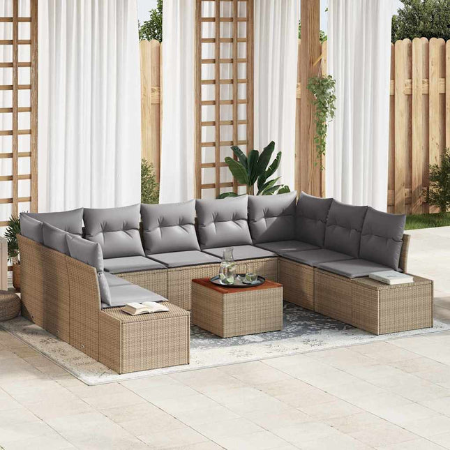 Havesofa Sæt med pude 10 pcs Beige polyrattan