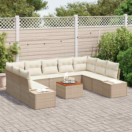 Havesofa Sæt med pude 10 pcs Beige polyrattan