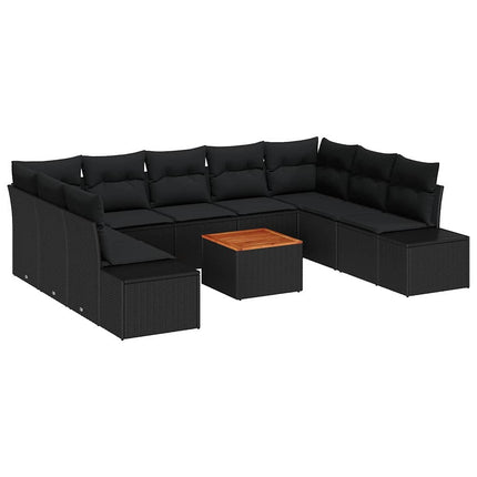 Havesofa Sæt 10 stk. Sort polyrattan