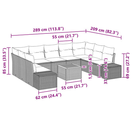 Havesofa Sæt 10 stk. Sort polyrattan