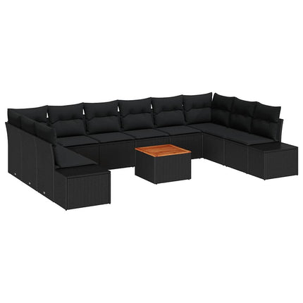 Havesofa Sæt med pude 11 pcs Sort polyrattan