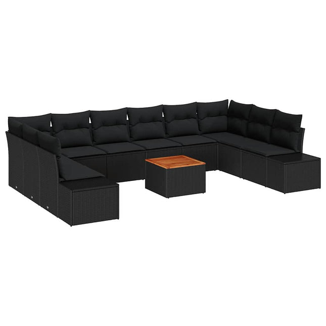 Havesofa Sæt med pude 11 pcs Sort polyrattan