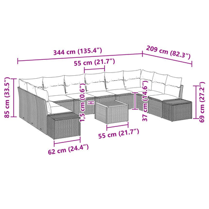 Havesofa Sæt 11 stk. Sort polyrattan
