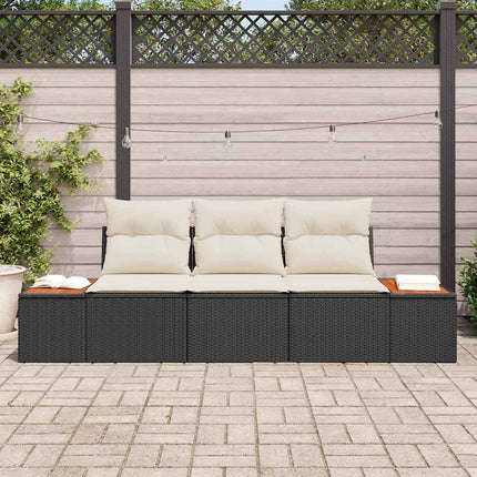 Havesofa Sæt med pude 3 pcs Sort polyrattan