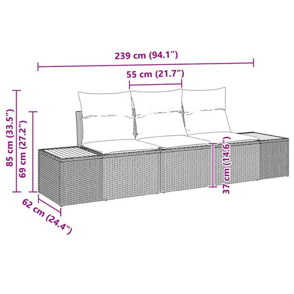 Havesofa Sæt med pude 3 pcs Grå polyrattan