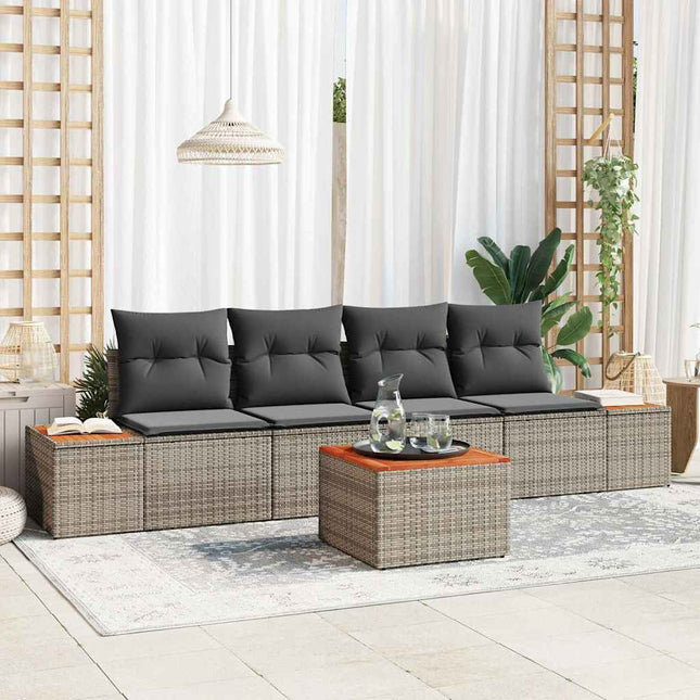 Havesofa Sæt med pude 5 pcs Grå Poly rattan