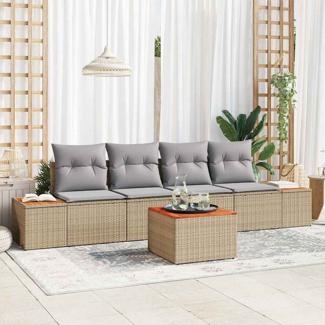Havesofa Sæt med pude 5 pcs Beige Poly rattan