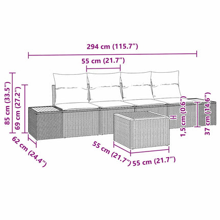 Havesofa Sæt 5 stk. Beige Poly rattan