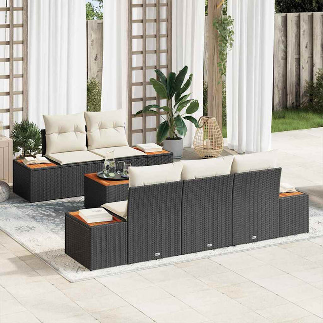 Havesofa Sæt med pude 6 pcs Sort Poly rattan