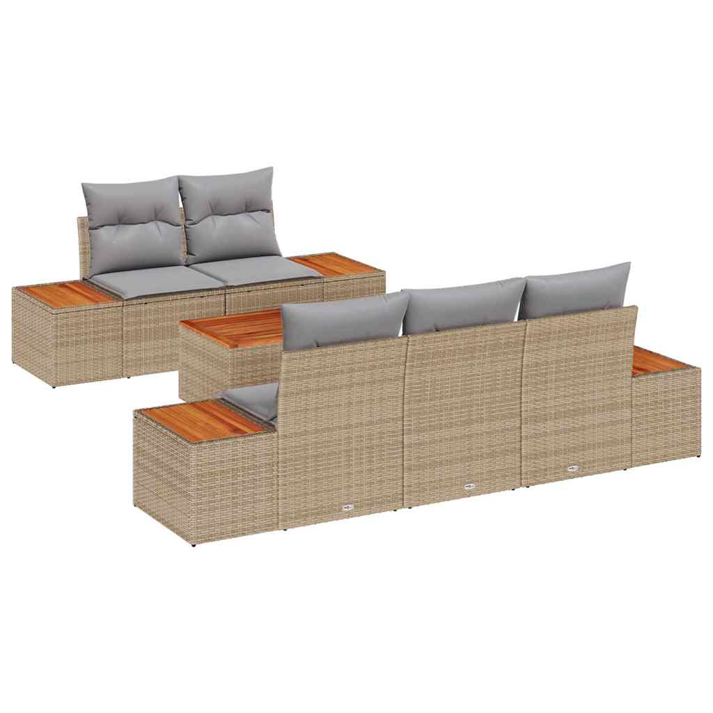 Havesofa Sæt med pude 6 pcs Beige Poly rattan