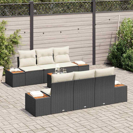 Havesofa Sæt 7 stk. Sort Poly rattan