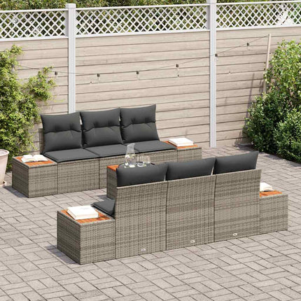Havesofa Sæt med pude 7 pcs Grå Poly rattan