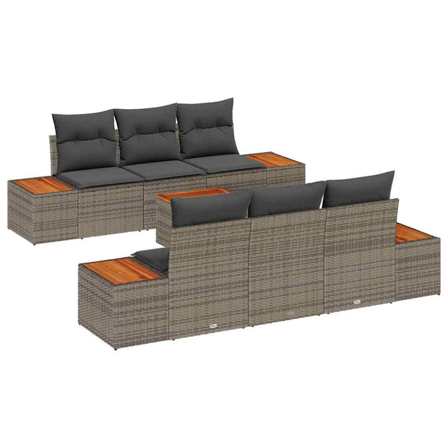 Havesofa Sæt med pude 7 pcs Grå Poly rattan