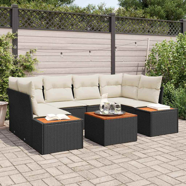 Havesofa Sæt med pude 6 pcs Sort Poly rattan