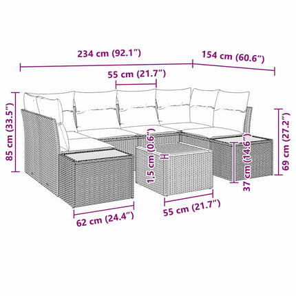 Havesofa Sæt med pude 6 pcs Sort Poly rattan