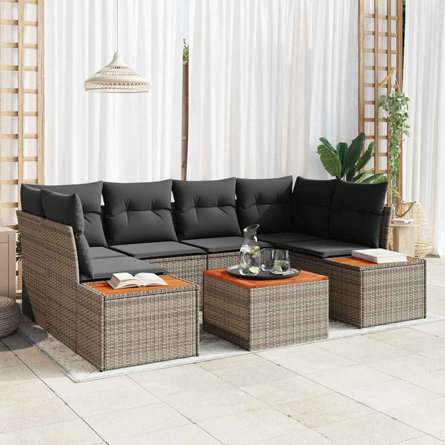 Havesofa Sæt med pude 6 pcs Grå Poly rattan
