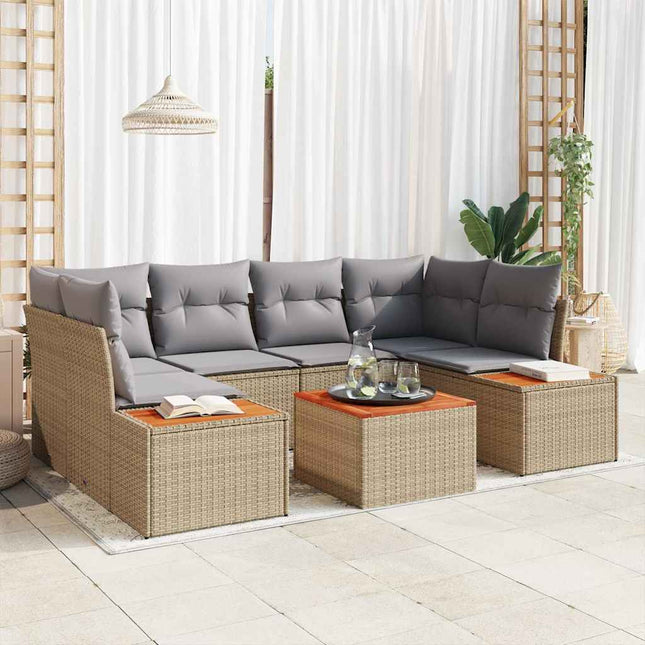 Havesofa Sæt med pude 6 pcs Beige Poly rattan