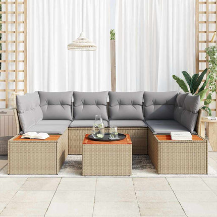 Havesofa Sæt med pude 6 pcs Beige Poly rattan