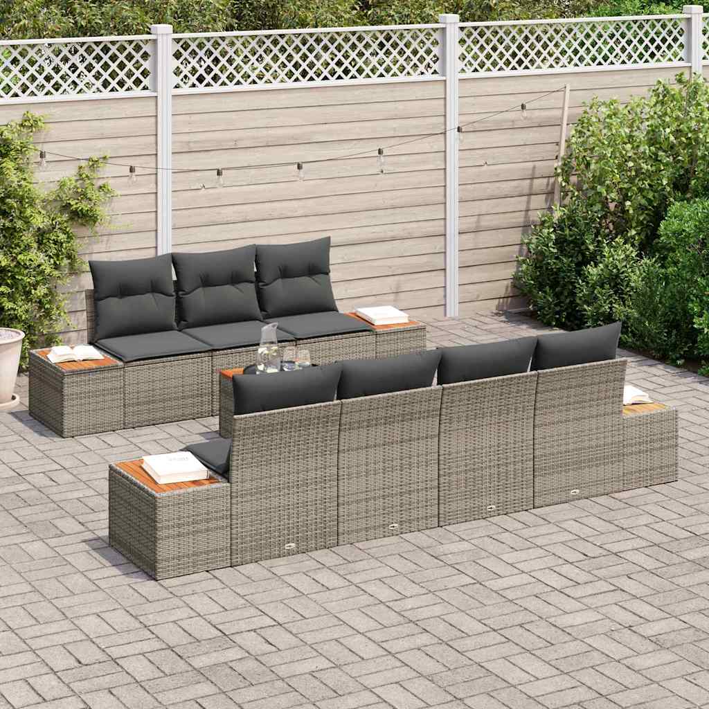 Havesofa Sæt med pude 8 pcs Grå Poly rattan