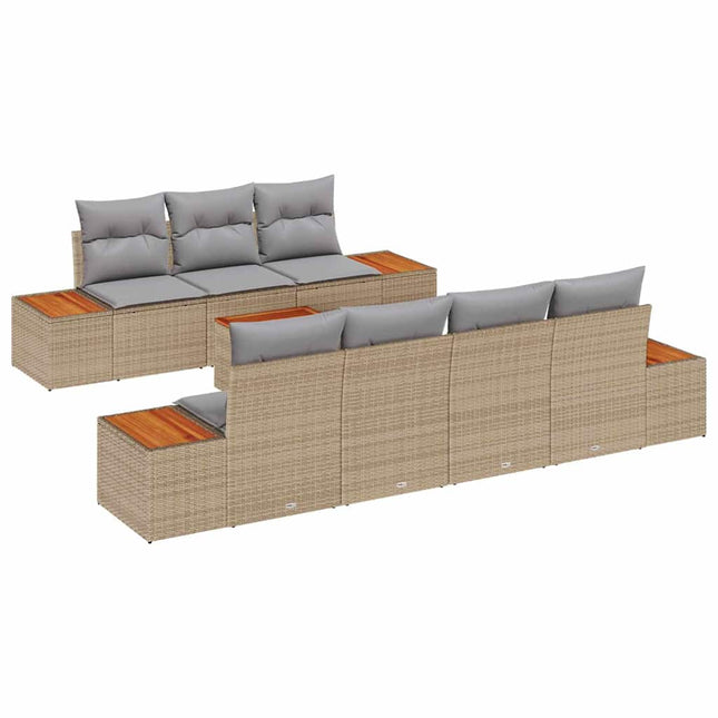 Havesofa Sæt med pude 8 pcs Beige Poly rattan