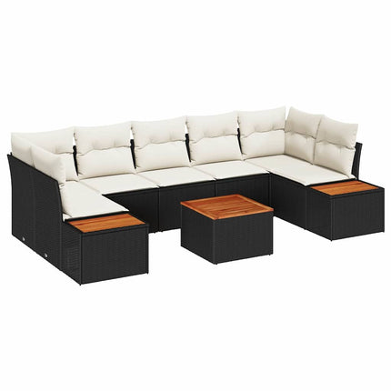 Havesofa Sæt 8 stk. Sort Poly rattan