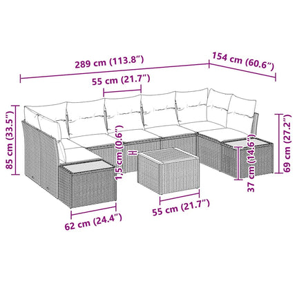 Havesofa Sæt 8 stk. Sort Poly rattan