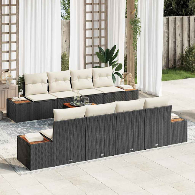Havesofa Sæt med pude 9 pcs Sort Poly rattan
