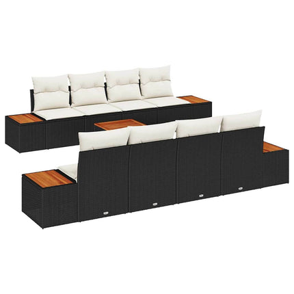 Havesofa Sæt 9 stk. Sort Poly rattan