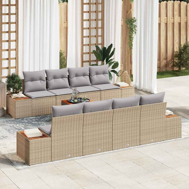 Havesofa Sæt med pude 9 pcs Beige Poly rattan