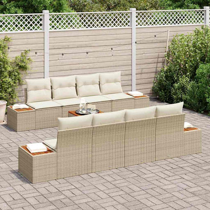 Havesofa Sæt med pude 9 pcs Beige Poly rattan