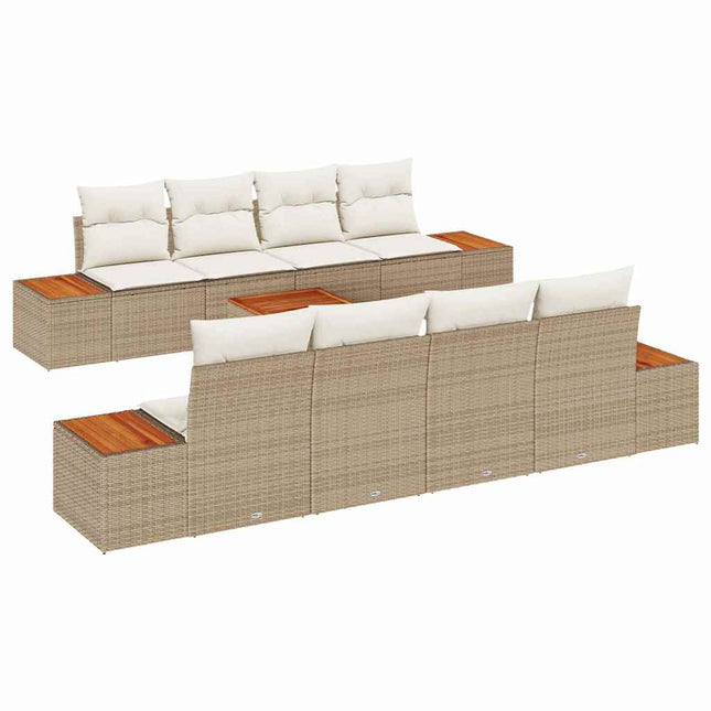 Havesofa Sæt med pude 9 pcs Beige Poly rattan