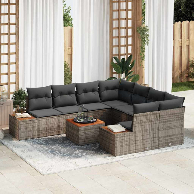 Havesofa Sæt med pude 9 pcs Grå Poly rattan