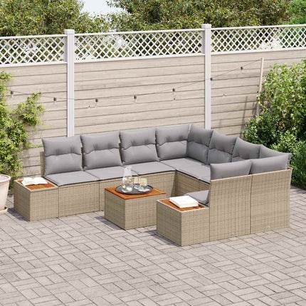 Havesofa Sæt 9 stk. Beige Poly rattan