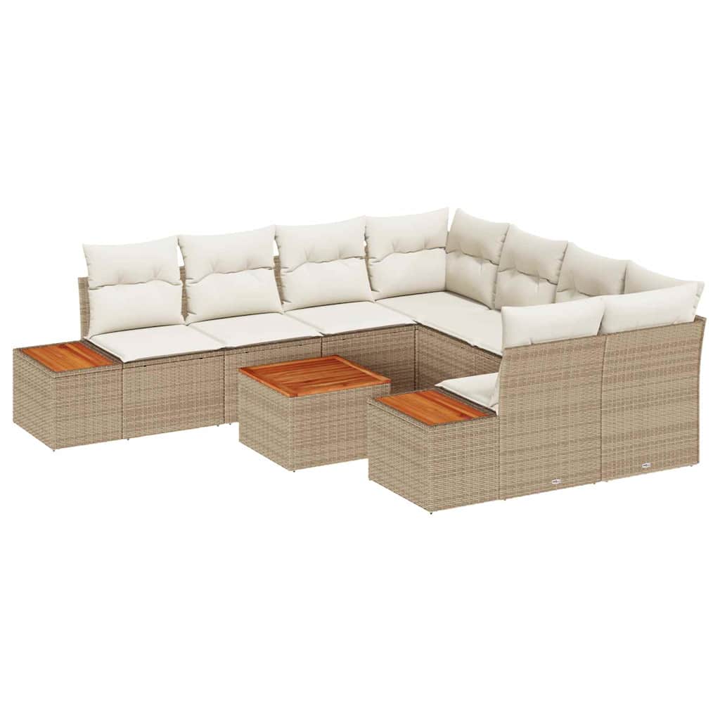 Havesofa Sæt med pude 9 pcs Beige Poly rattan