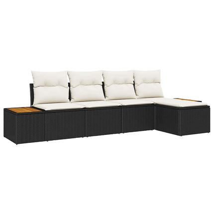 Havesofa Sæt med pude 5 pcs Sort Poly rattan