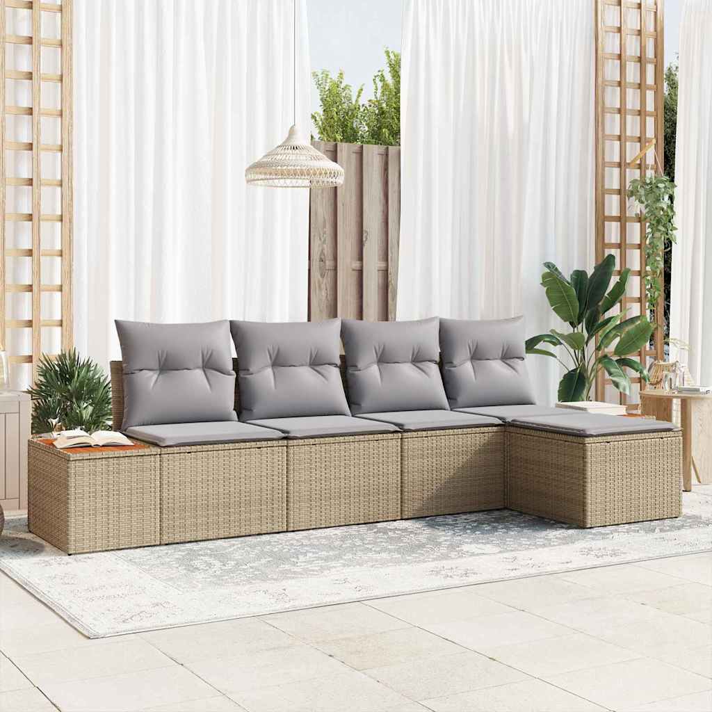 Havesofa Sæt med pude 5 pcs Beige Poly rattan