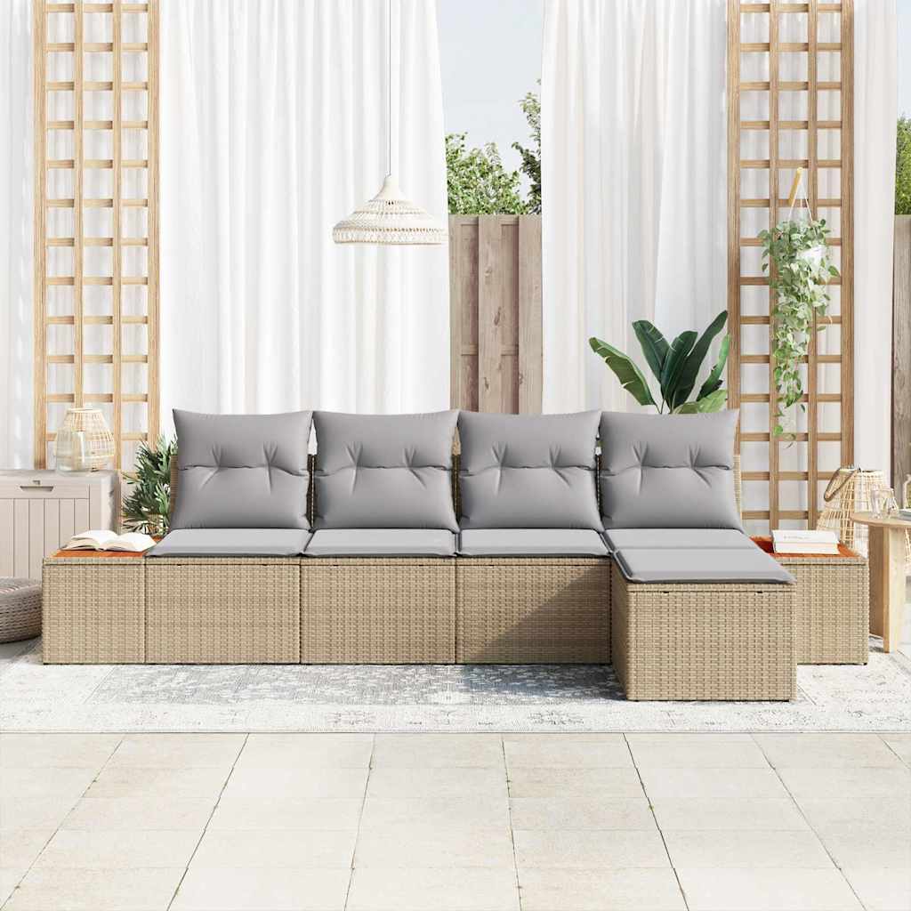 Havesofa Sæt med pude 5 pcs Beige Poly rattan