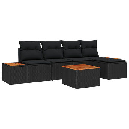 Havesofa Sæt 6 stk. Sort Poly rattan
