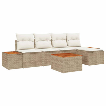Havesofa Sæt med pude 6 pcs Beige Poly rattan