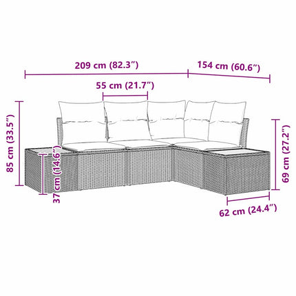 Havesofa Sæt 5 stk. Sort Poly rattan