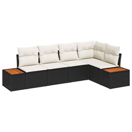 Havesofa Sæt 5 stk. Sort Poly rattan