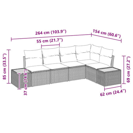 Havesofa Sæt 5 stk. Sort Poly rattan