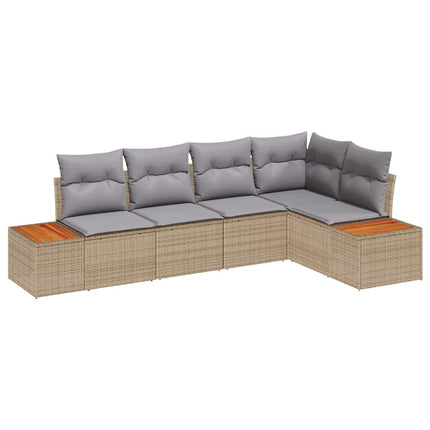 Havesofa Sæt med pude 5 pcs Beige Poly rattan