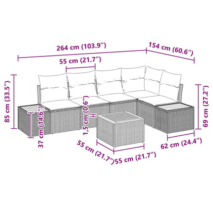 Havesofa Sæt 6 stk. Sort Poly rattan