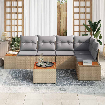 Havesofa Sæt 6 stk. Beige Poly rattan