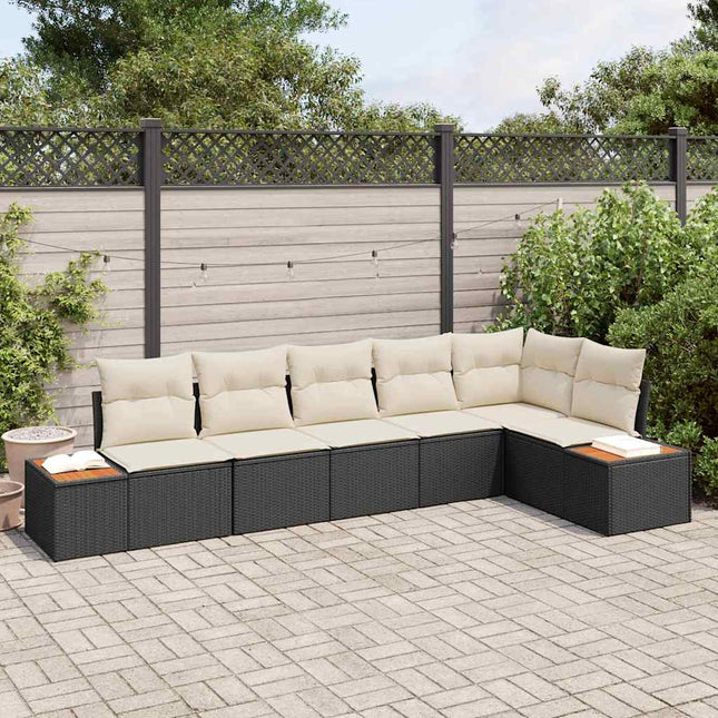 Havesofa Sæt med pude 6 pcs Sort Poly rattan