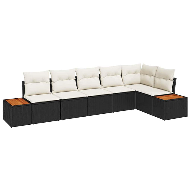 Havesofa Sæt med pude 6 pcs Sort Poly rattan