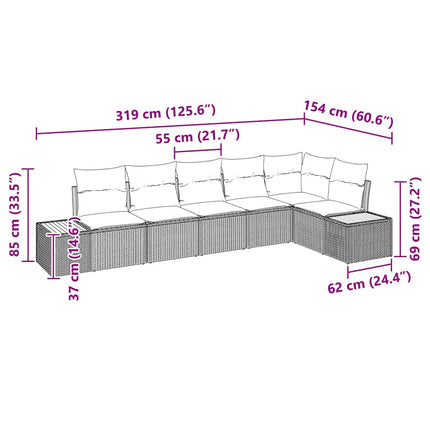 Havesofa Sæt med pude 6 pcs Sort Poly rattan