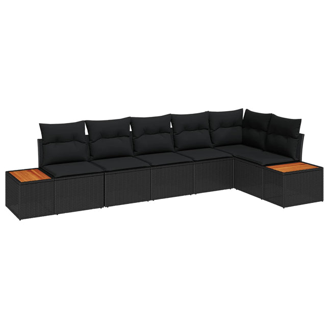 Havesofa Sæt med pude 6 pcs Sort Poly rattan